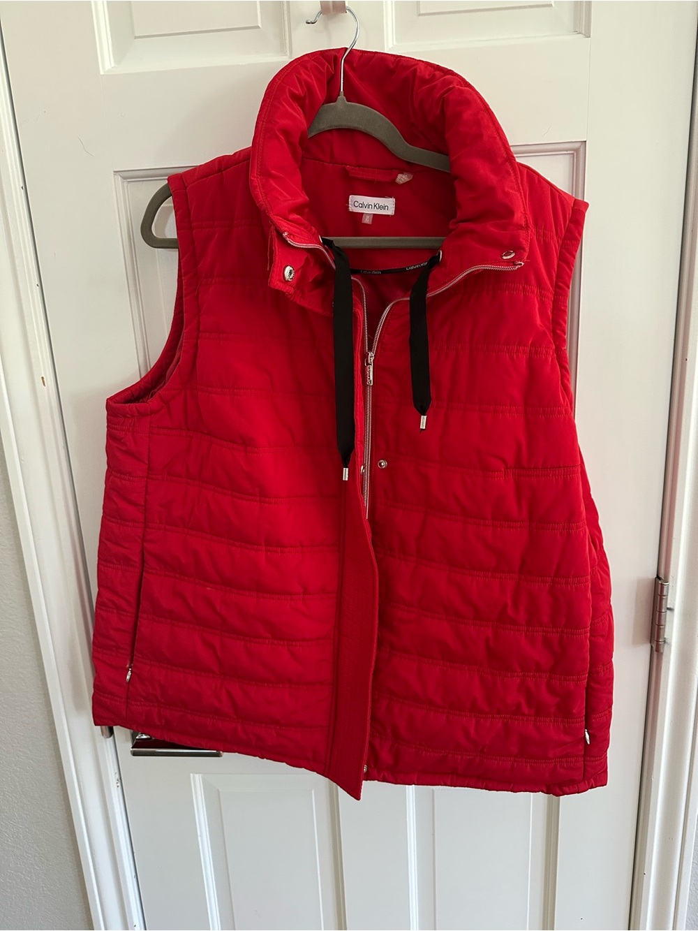 Calvin Klein Red Quilted Sleeveless Puffer Vest with Drawcord